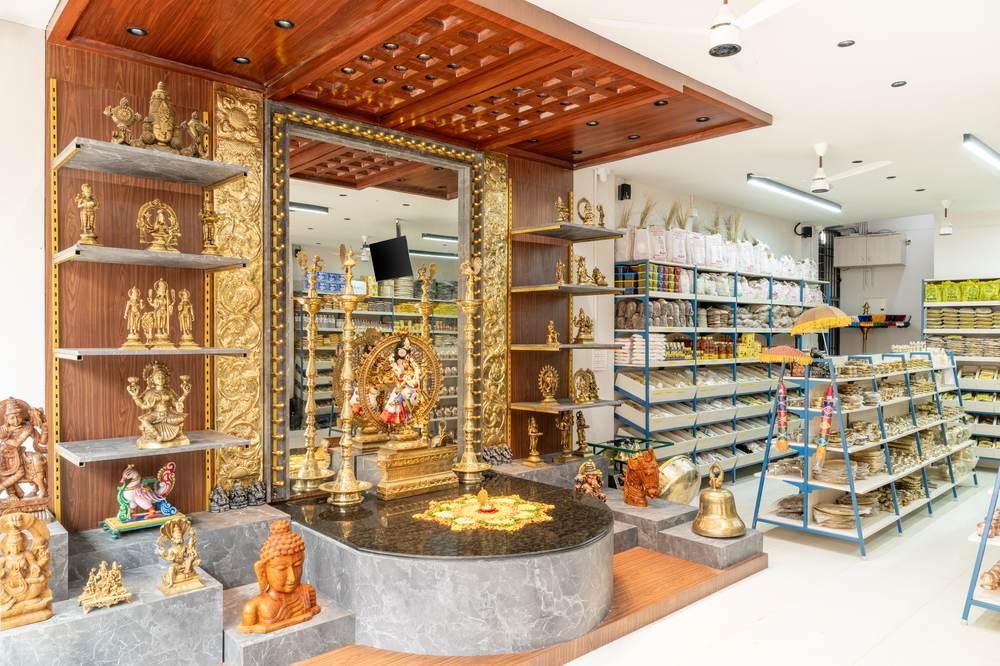 Traditional pooja items and home store retail interior by Arch Decode